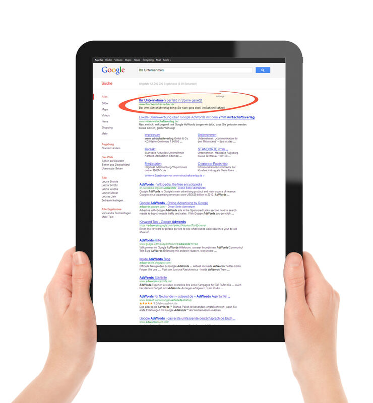 Der vmm wirtschaftsverlag bringt Unternehmen bei Google nach oben. Bild-Montage: vmm wirtschaftsverlag/ fotolia Der vmm wirtschaftsverlag bringt Unternehmen bei Google nach oben. Bild: vmm wirtschaftsverlag/ fotolia