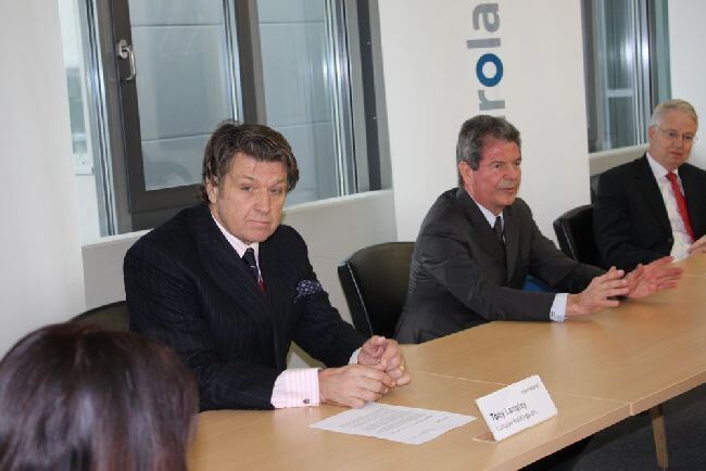 Pressegepräch mit den beiden Investoren von manroland. Foto: manroland. Pressegepräch mit den beiden Investoren von manroland