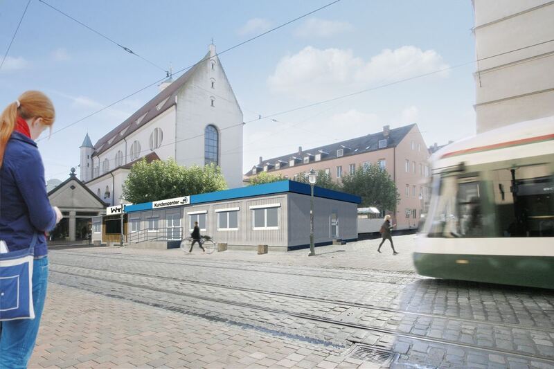 Etwa so wird das Kundencenter der Stadtwerke am Moritzplatz aussehen. Grafik: oup/Ottmann und Pöltl.