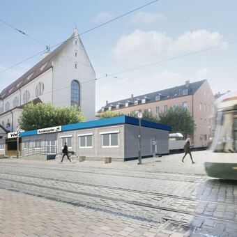 Etwa so wird das Kundencenter der Stadtwerke am Moritzplatz aussehen. Grafik: oup/Ottmann und Pöltl.