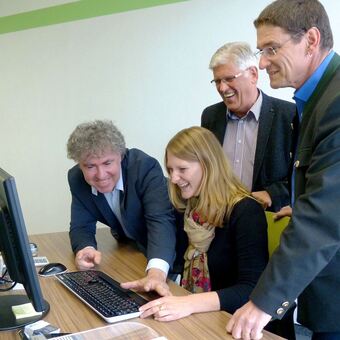 Kathrin Dürr mit Klaus Huber, Dieter Fischer und Otto Steiger Foto: Alpsee-Grünten Tourismus.