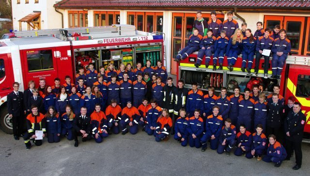 Die Teilnehmer am Wissenstest der Kreisjugendfeuerwehr 2012. Foto: Jugendfeuerwehr Aichach-Friedberg