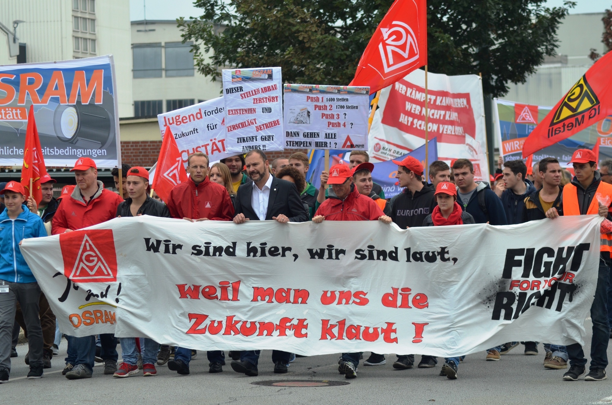 Die OSRAM Mitarbeiter streiken. Foto: IG Metall