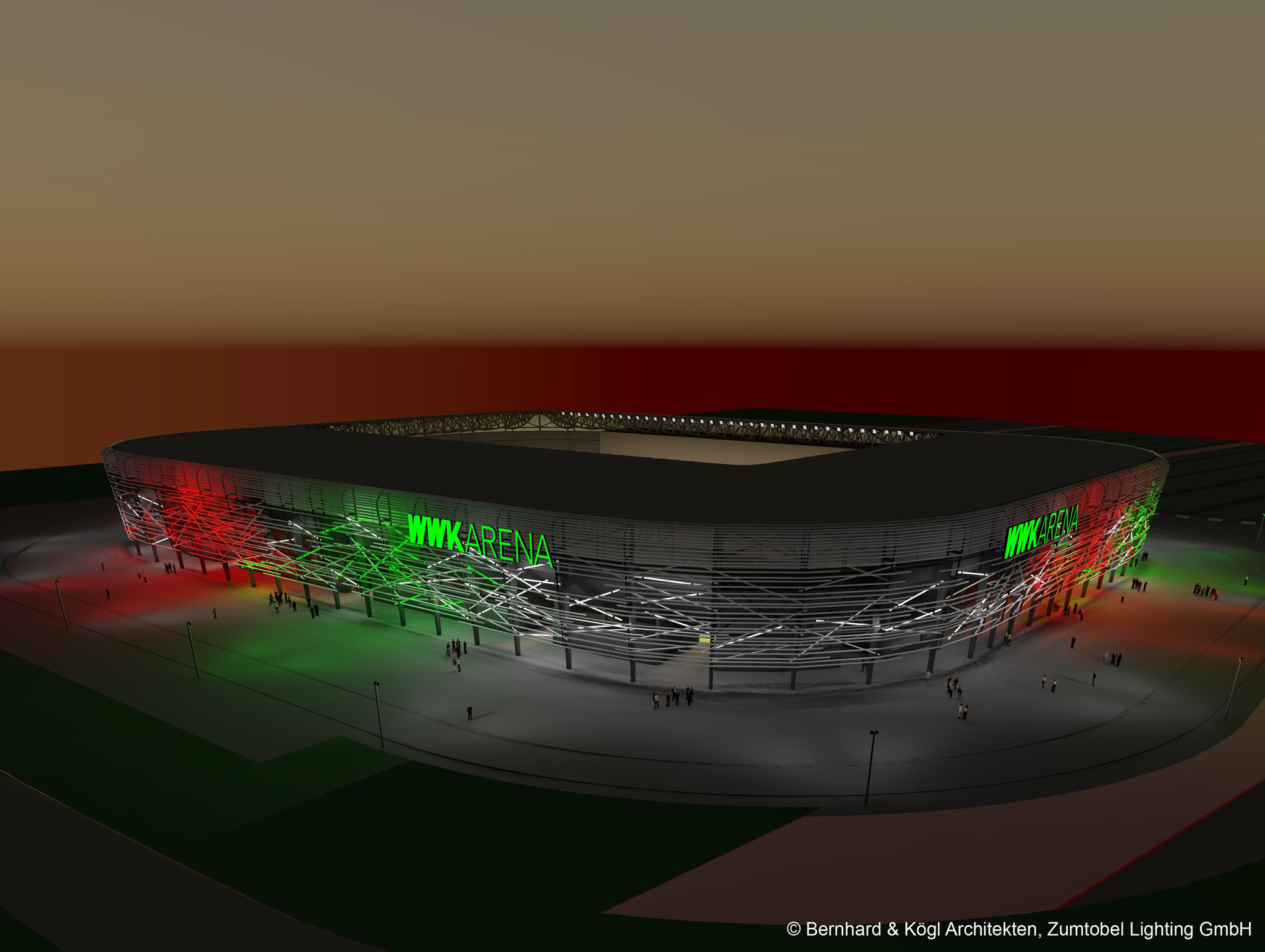 Das Stadion-Modell der WWK-Arena. Foto: Bernhard & Kögl Arichtekten Zumtobel Lightning GmbH