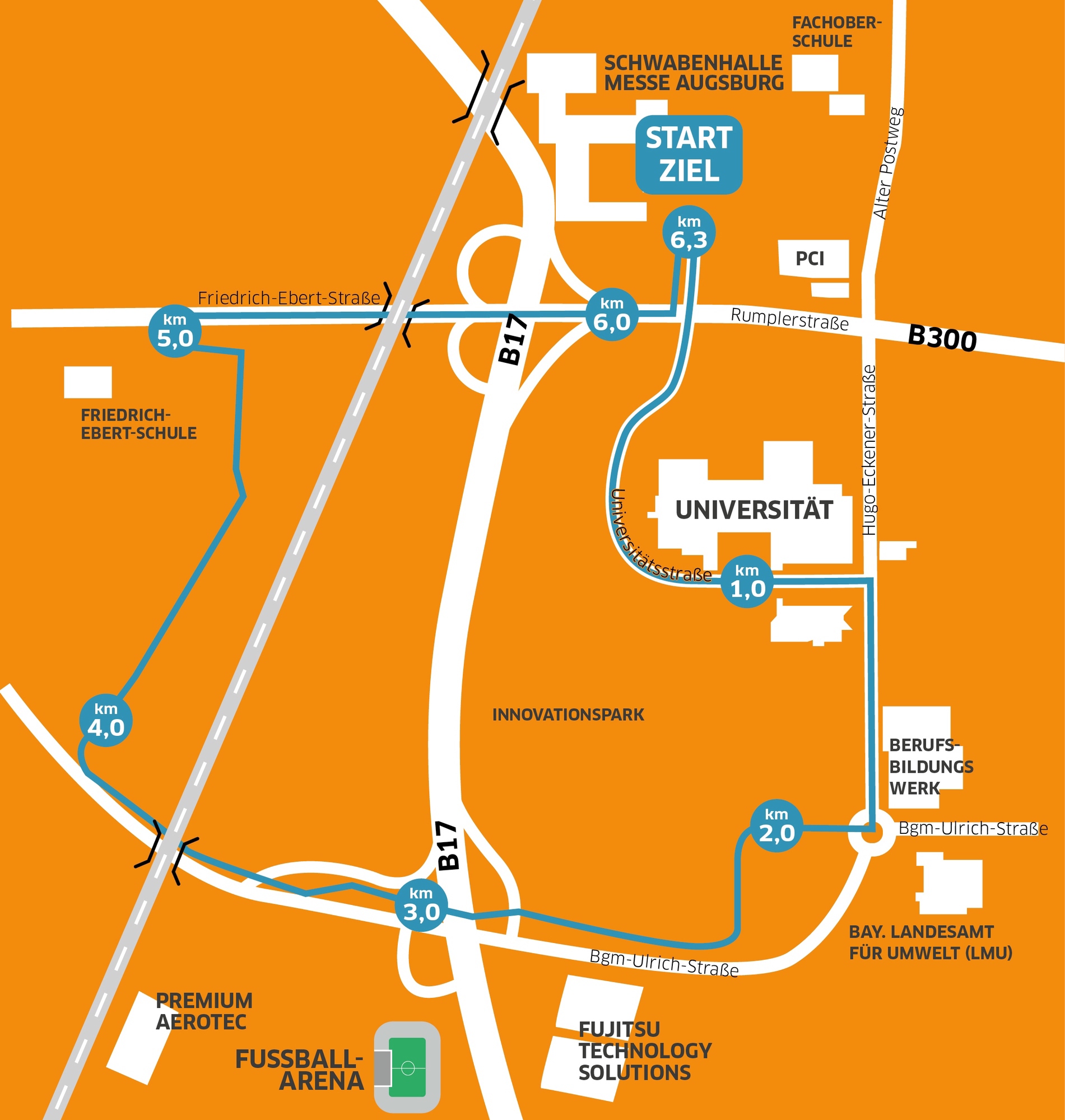 Infographik zur M-net Firmenlauf-Strecke. Foto: maps4news.com / Graphik vmm wirtschaftsverlag