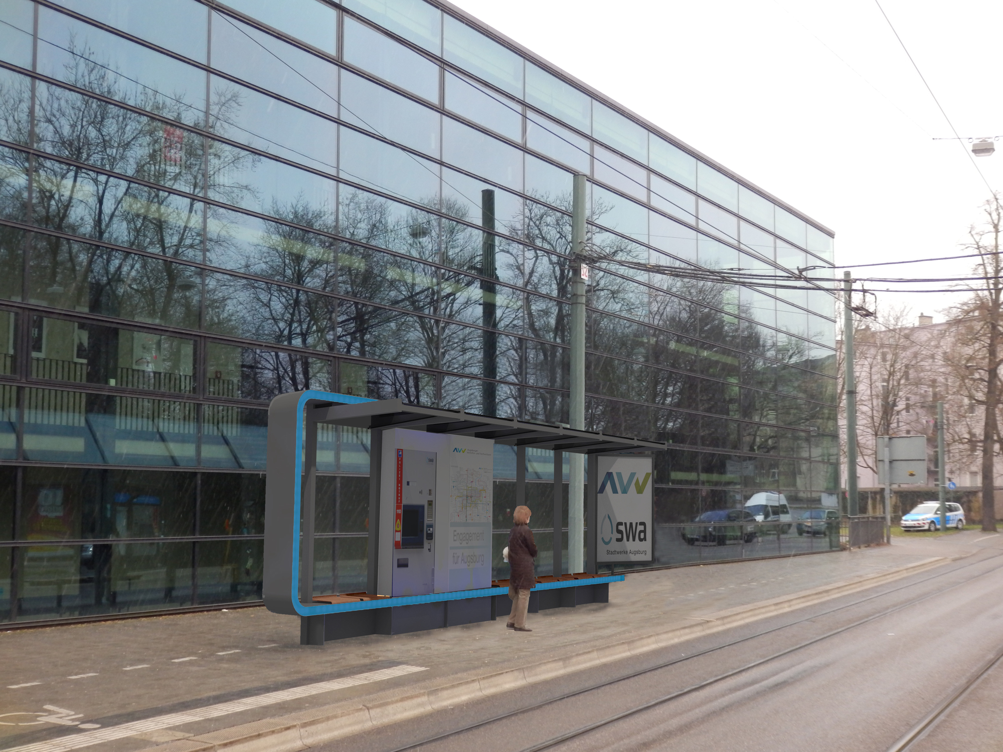 An der Hochschule Augsburg entsteht die Haltestelle der Zukunft. Grafik: swa