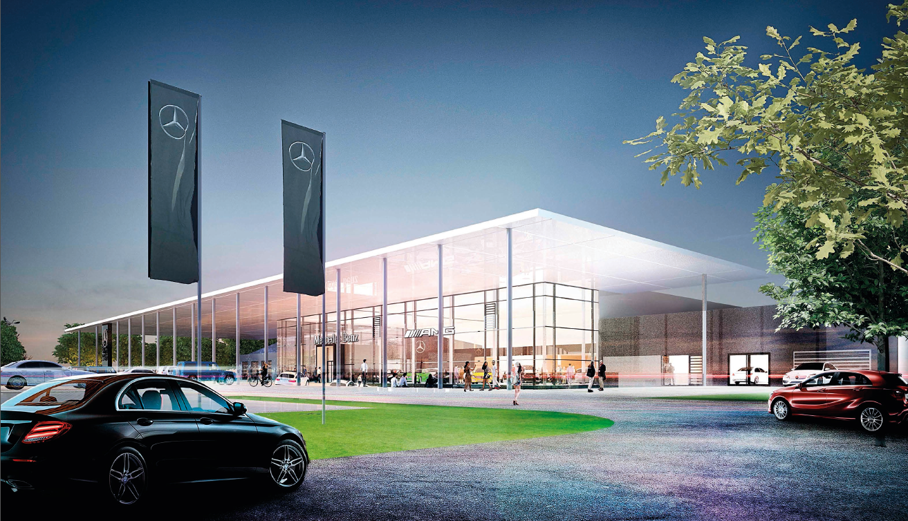 Visualisierung des neuen Mercedes-Benz Autohaus. Foto: Mercedes-Benz Vertrieb PKW GmbH