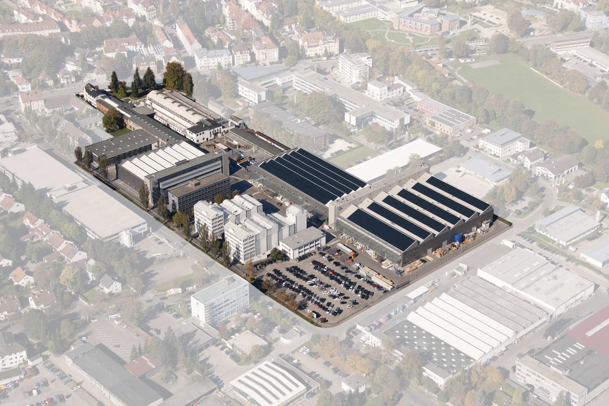 Luftbild der HOSOKAWA ALPINE in Augsburg. Foto: HOSOKAWA ALPINE