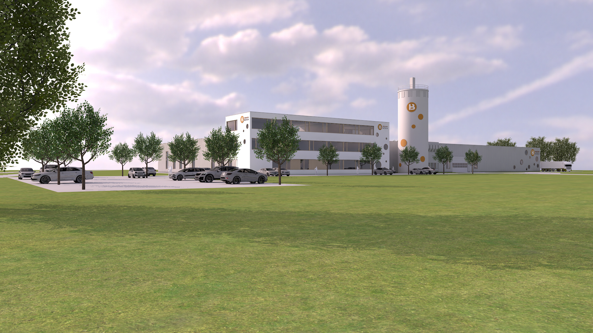 Der neue Firmensitz wird von i+R Industrie- und Gewerbebau realisiert. Visualisierung: Juniwind Architektur