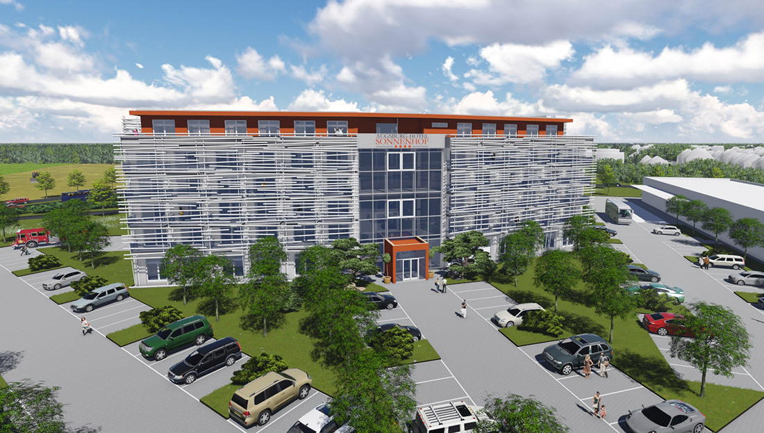 Visualisierung vom Augsburg Hotel-Sonnenhof. Foto: B2 Gewerbepark GmbH