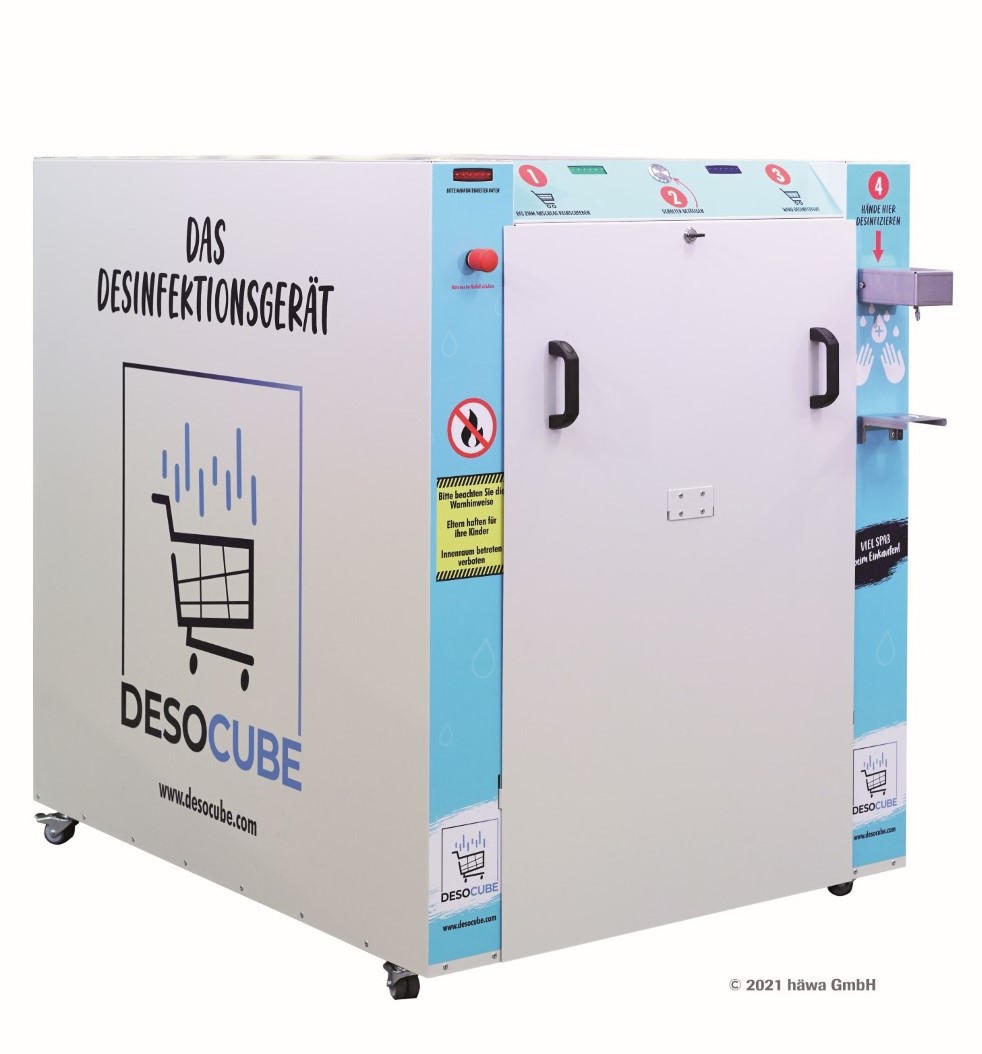 Die „Waschanlage“ für den Einkaufswagen ist platzsparend und einfach transportabel. Foto: häwa