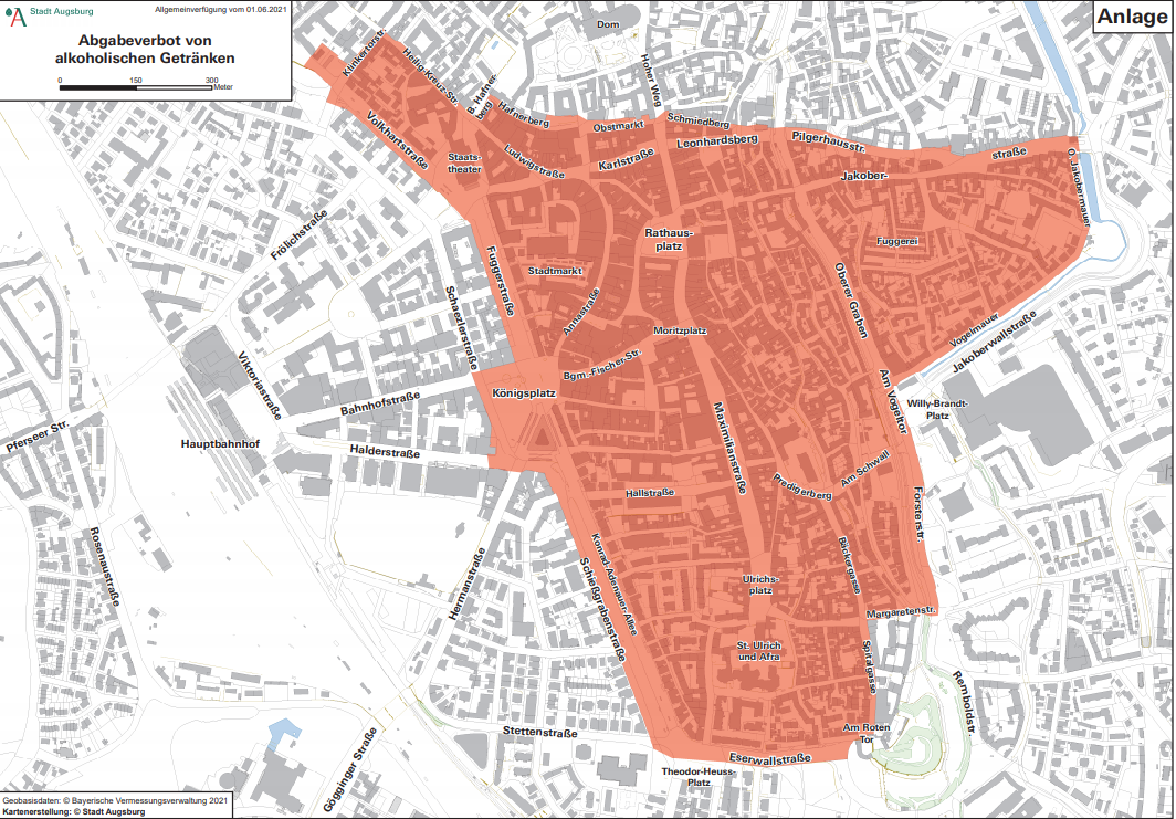 In diesem Bereich gibt es Einschränkungen beim To-Go-Verkauf von alkoholischen Getränken. Foto: Stadt Augsburg