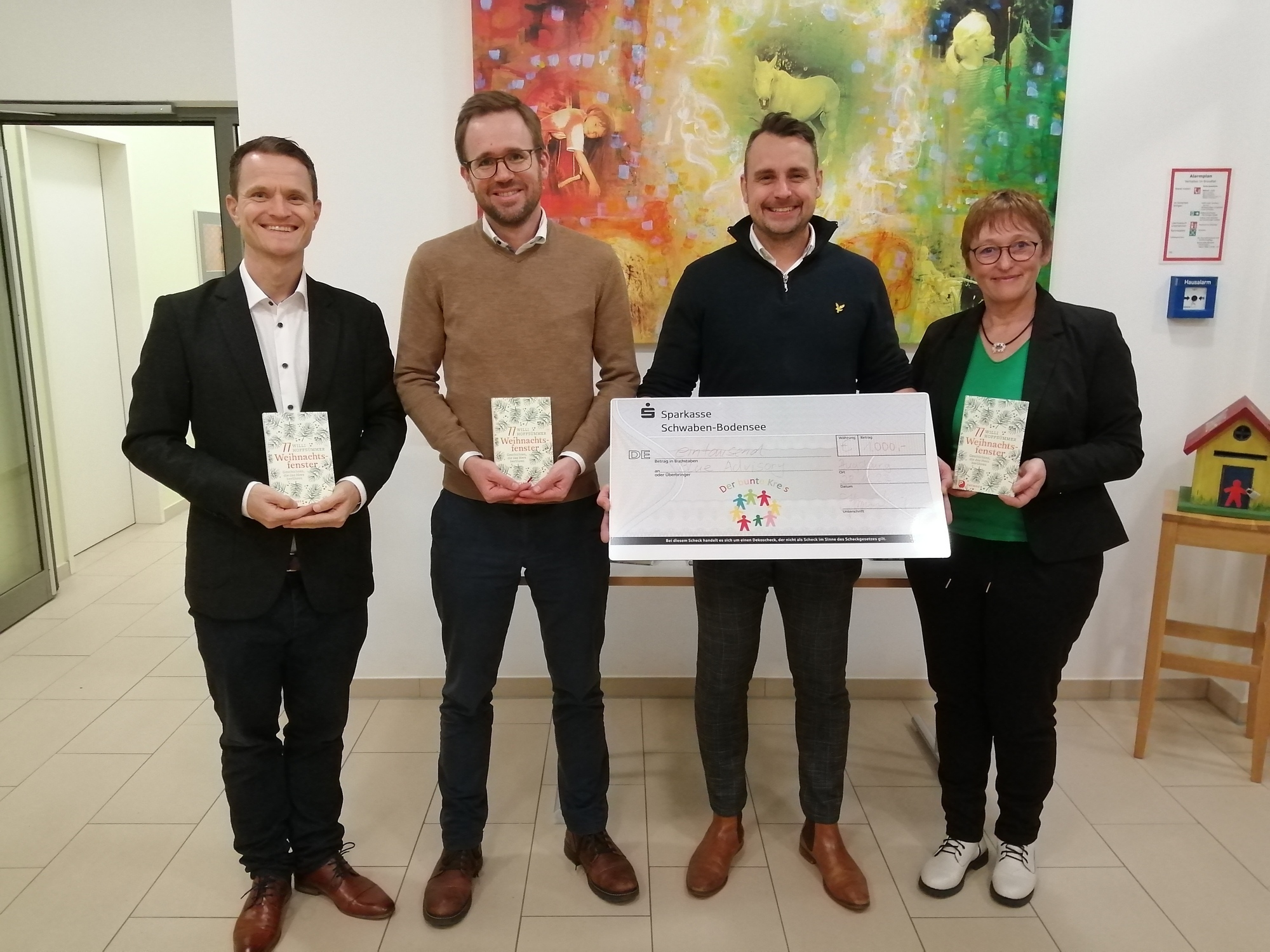 Spendenübergabe am Therapiezentrum Ziegelhof mit den Geschäftsführern Dr. Mathias Bauer und Dr. Matthias Walter sowie Fabian Neu
