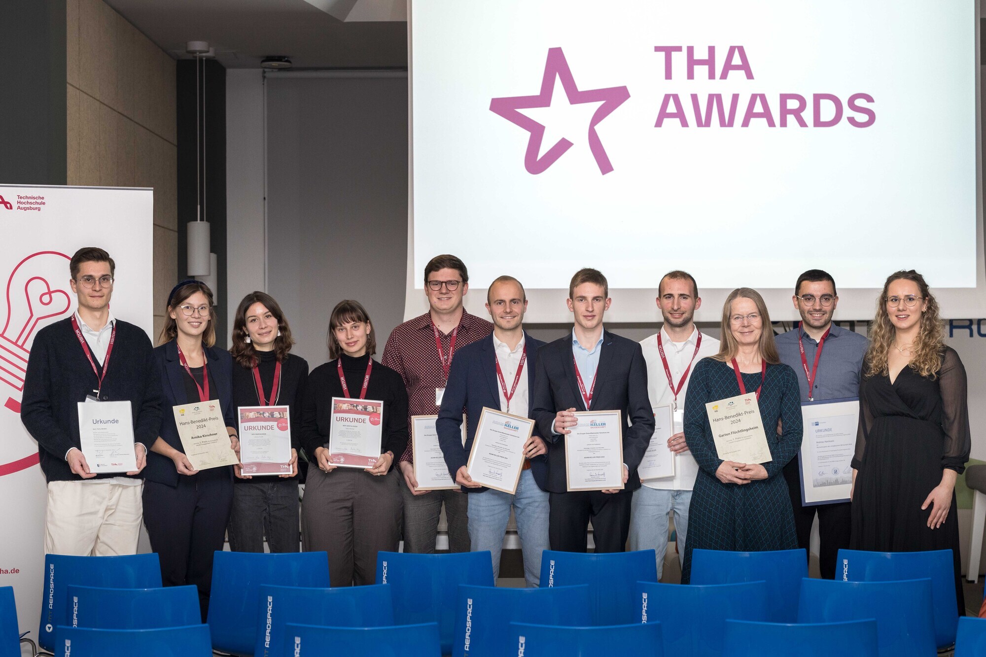 Bei den THA Awards 2024 durften sich zahlreiche Studierende, Alumni und Beschäftigte der THA über Preise freuen. Foto: Matthias Leo/THA