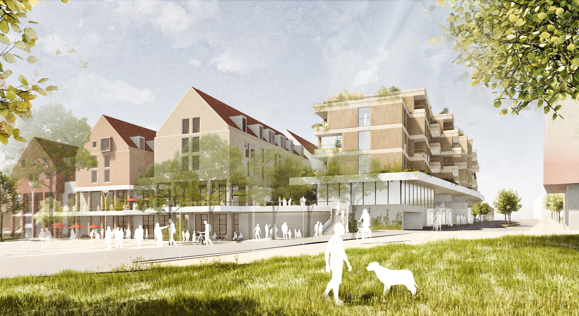 So könnte das City Center Gersthofen mit potenzieller Nachverdichtung aussehen. Entwurf/Visualisierung: Behnisch Architekten