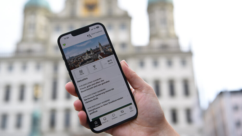 So sieht die Startseite der neuen Augsburg-App aus. Foto: Ruth Plössel/Stadt Augsburg