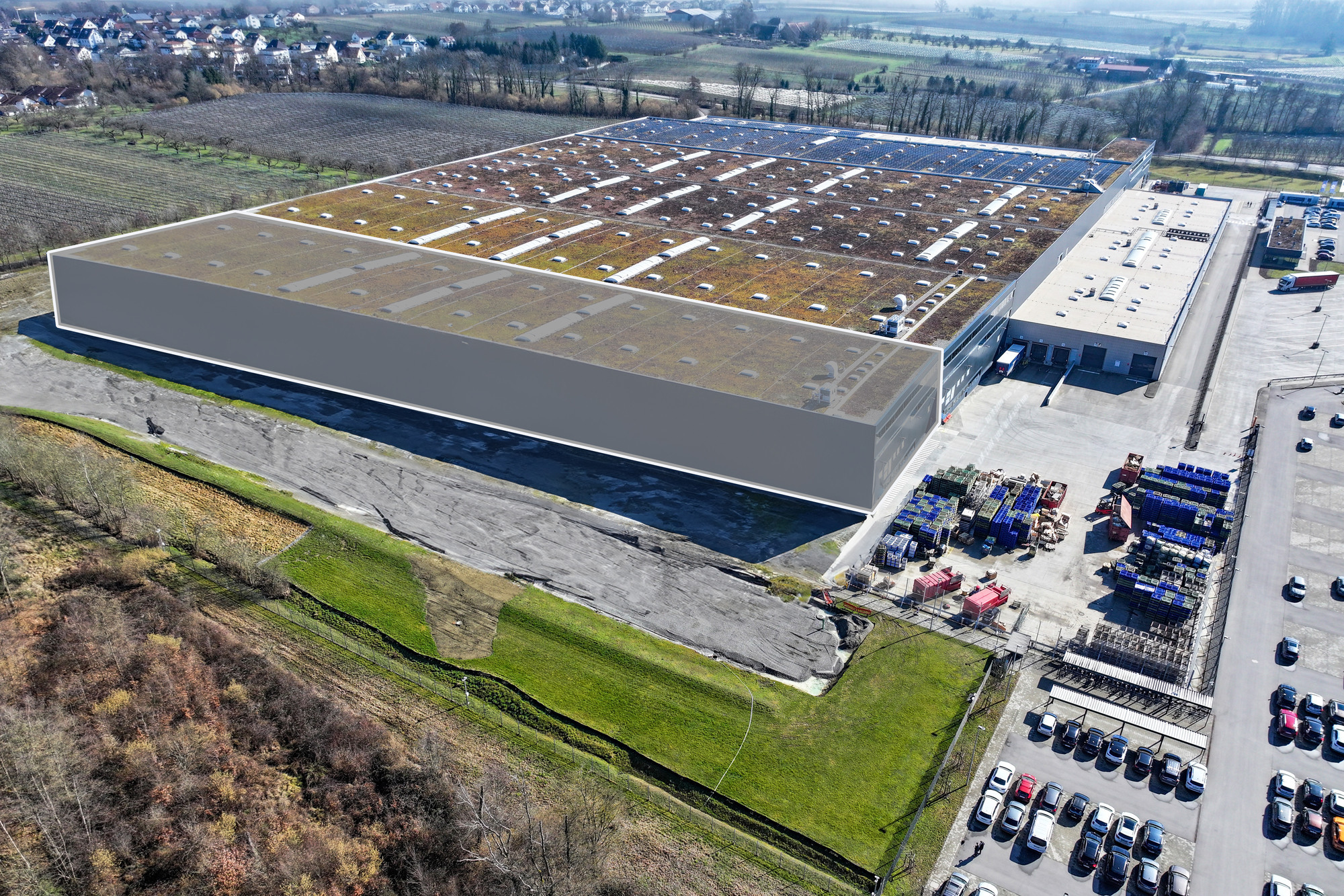 Die Entwurfsskizze für das neue Werk von Rolls-Royce Power Systems in Friedrichshafen. Foto: Felix Kaestle