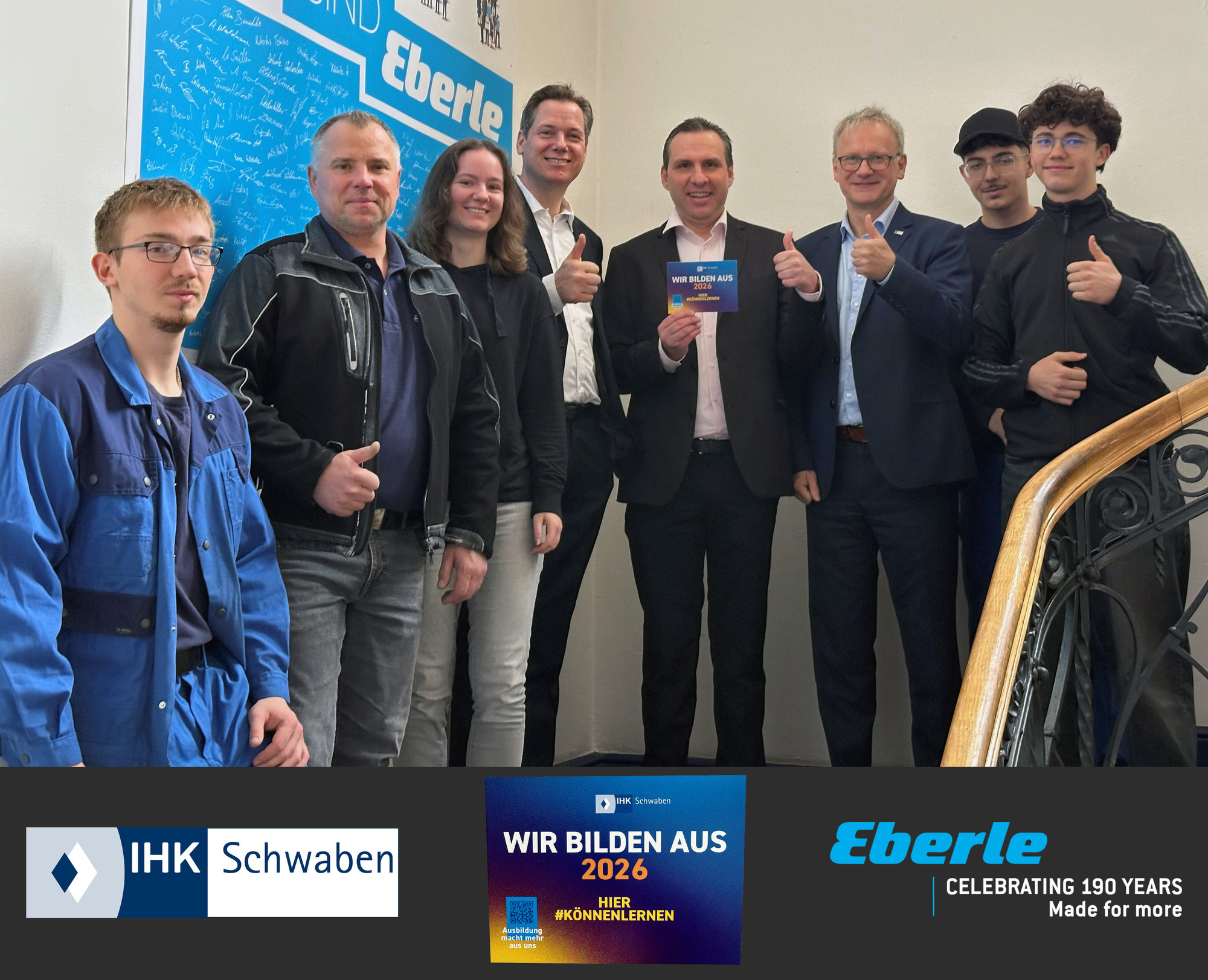 (4. v.l.:) Gernot Egretzberger (Geschäftsführer J.N. Eberle & Cie. GmbH), Holger Sawall (Bereichsleiter Personal) und Jens Walte