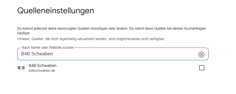 Mit wenigen Klicks bei Google bevorzugte Quellen auswählen. Foto: Screenshot