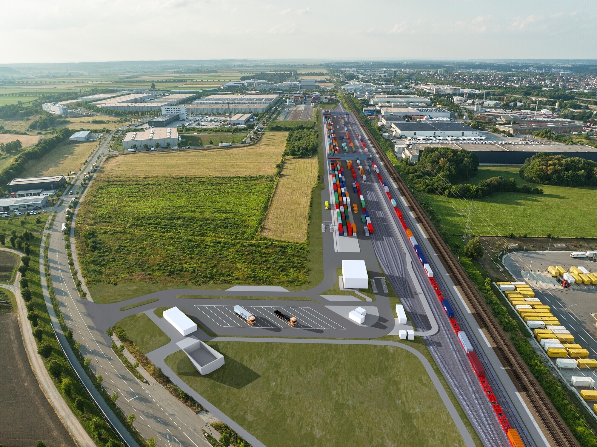 3D-Visualisierung des Containerbahnhofs im GVZ Region Augsburg. Foto: DB Netz AG