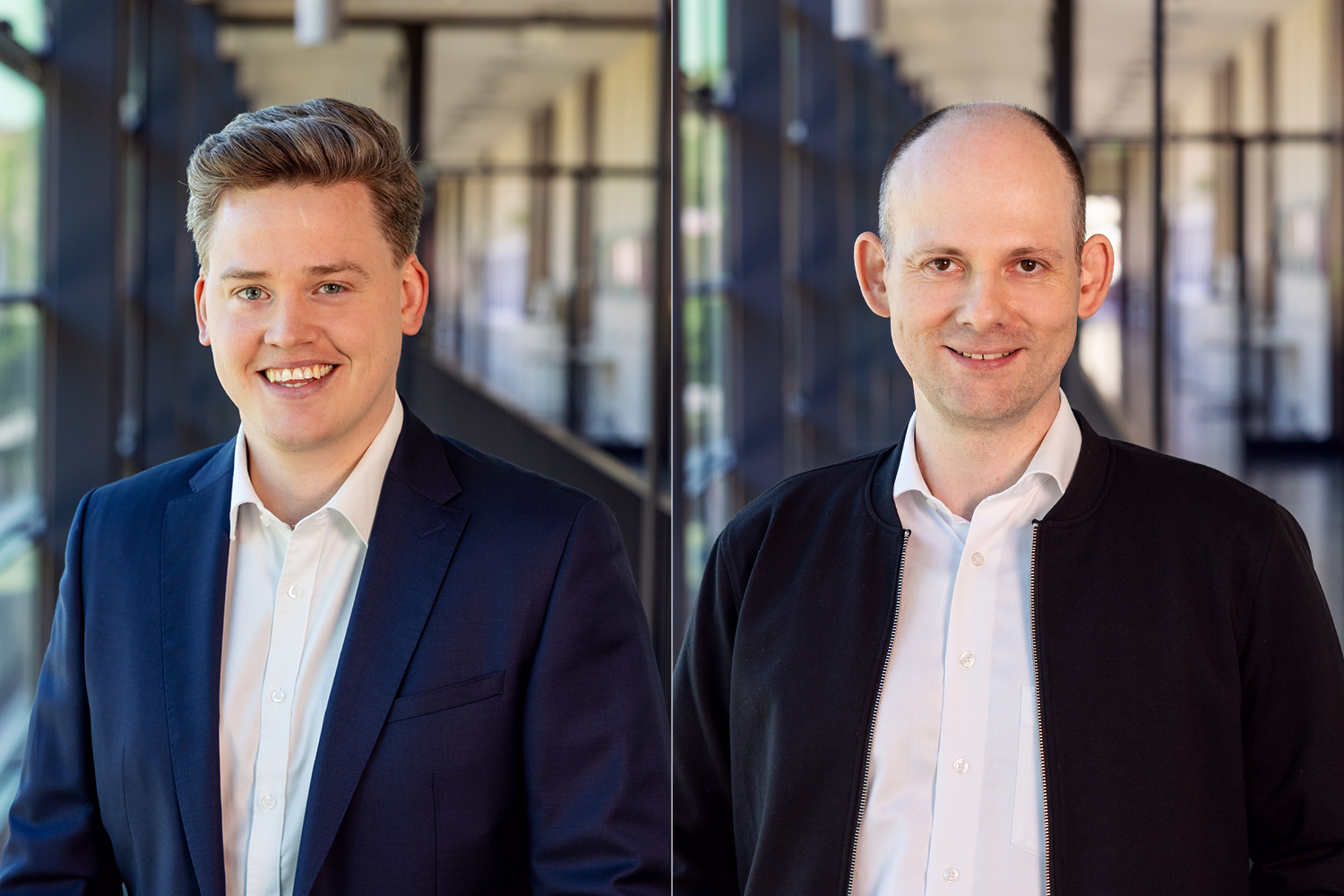 Prof. Dr. Michael Strohmeier (l.) leitet den neuen Studiengang Künstliche Intelligenz und Robotik an der Technischen Hochschule Augsburg. Prof. Dr.-Ing. Christoph Zeuke (r.) ist Studiengangsleiter für den neuen Studiengang Medizintechnik. Foto: Ilona Stelzl/THA